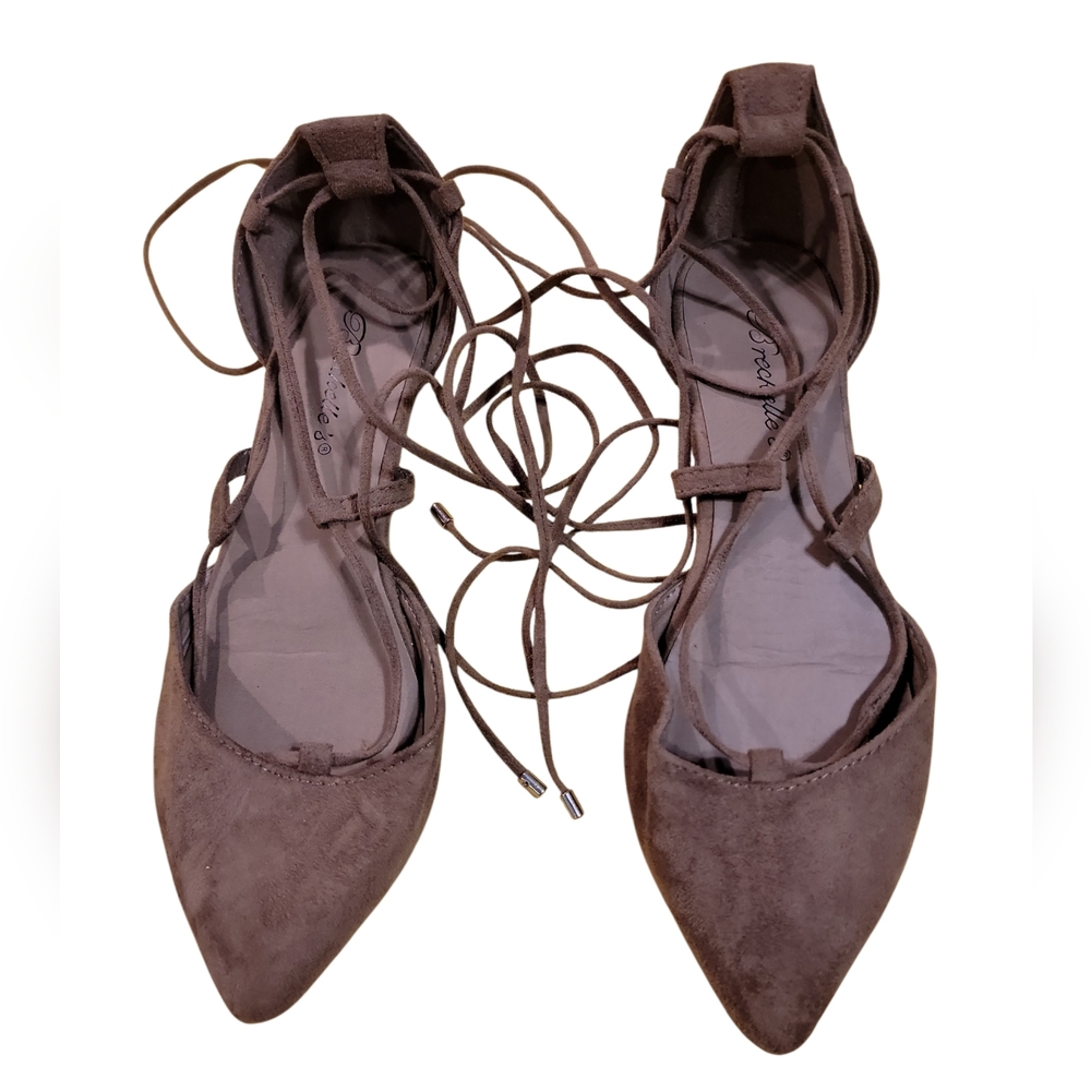 Breckelles Brown Suede Size 7 Flates Laces Up The Leg